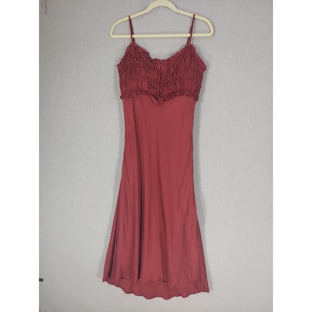 ASTR The Label Zola Satin Slip Midi Dress M Wine Smocked Bust Wedding Guest Y2K